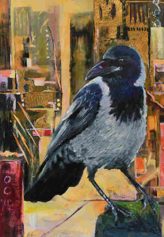 City Crow original oil painting by Cory Acorn