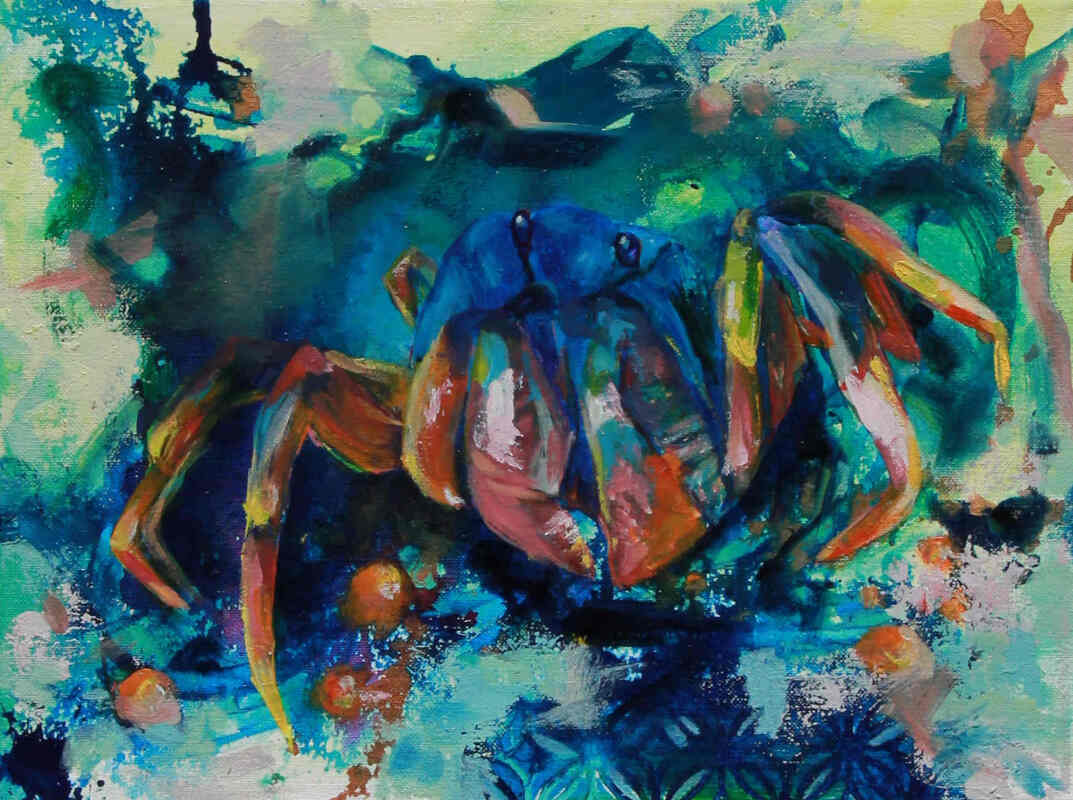 Tiny blue crab original oil painting